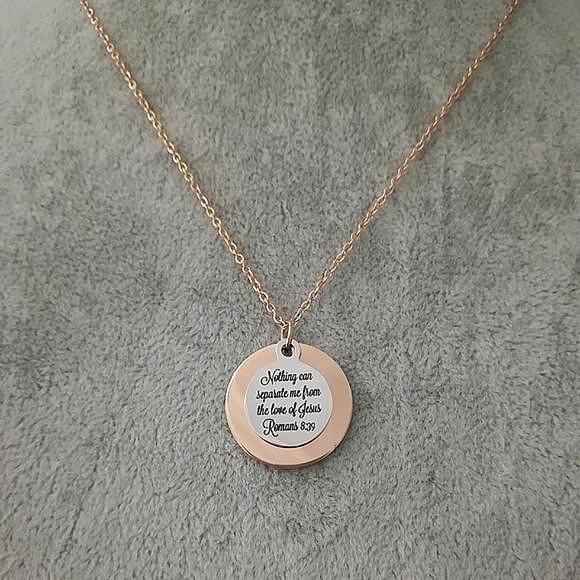 Rose Gold Christian Bible Verse Scripture Necklace - Picture 2 of 3